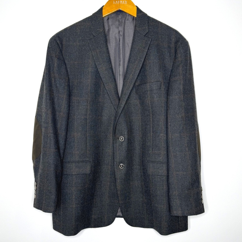 Jos. A. Bank Blazer Wool Plaid‎ Elbow Patches 44R